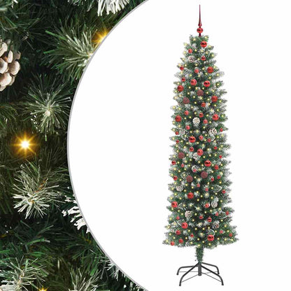 Albero di Natale Artificiale Sottile Verde e Bianco 210 cm