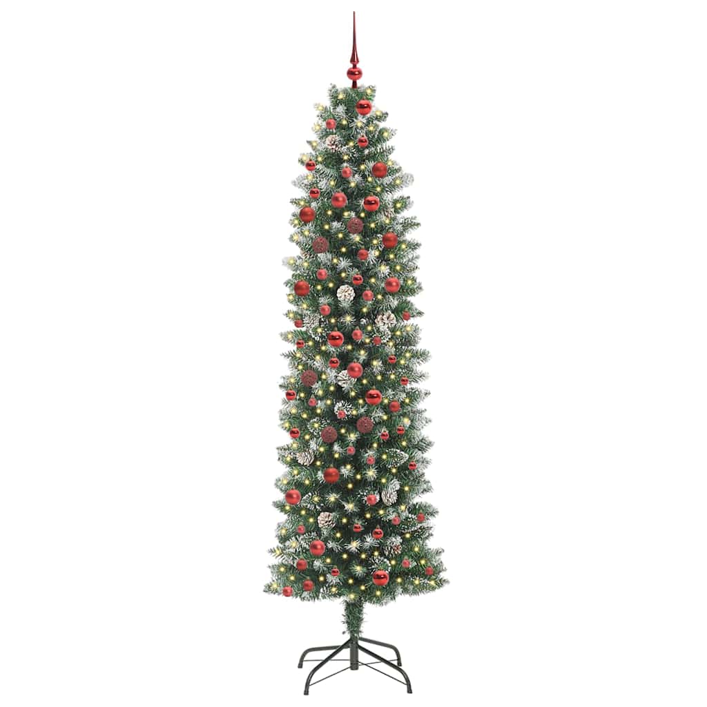 Albero di Natale Artificiale Sottile Verde e Bianco 210 cm