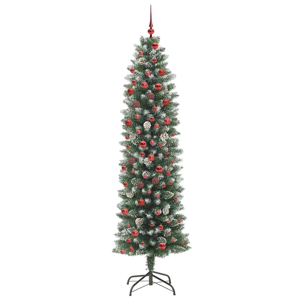 Albero di Natale Artificiale Sottile Verde e Bianco 210 cm