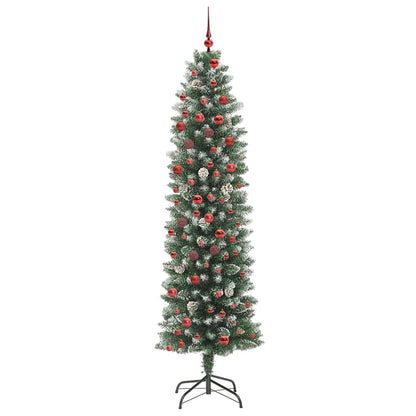 Albero di Natale Artificiale Sottile Verde e Bianco 210 cm