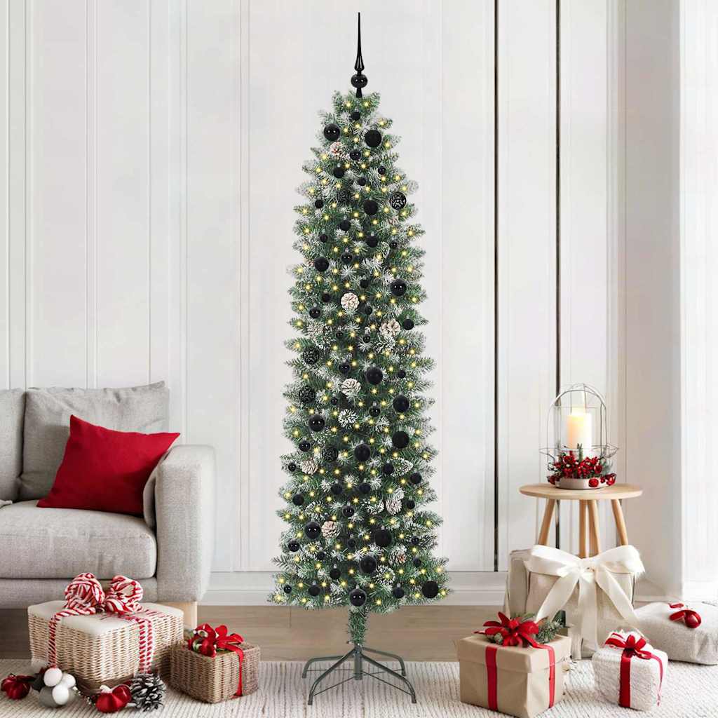 Albero di Natale Artificiale Sottile Verde e Bianco 210 cm