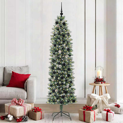 Albero di Natale Artificiale Sottile Verde e Bianco 210 cm