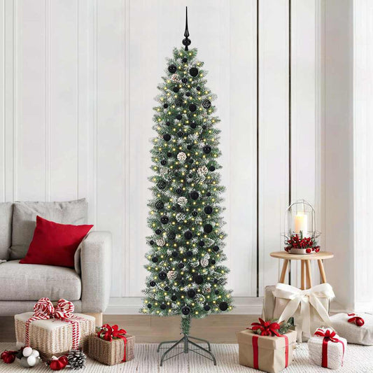 Albero di Natale Artificiale Sottile Verde e Bianco 210 cm