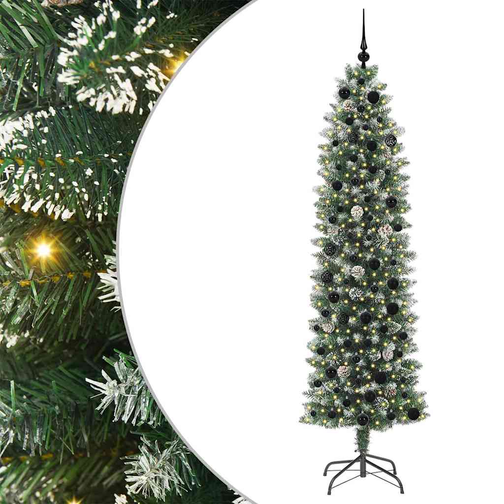 Albero di Natale Artificiale Sottile Verde e Bianco 210 cm