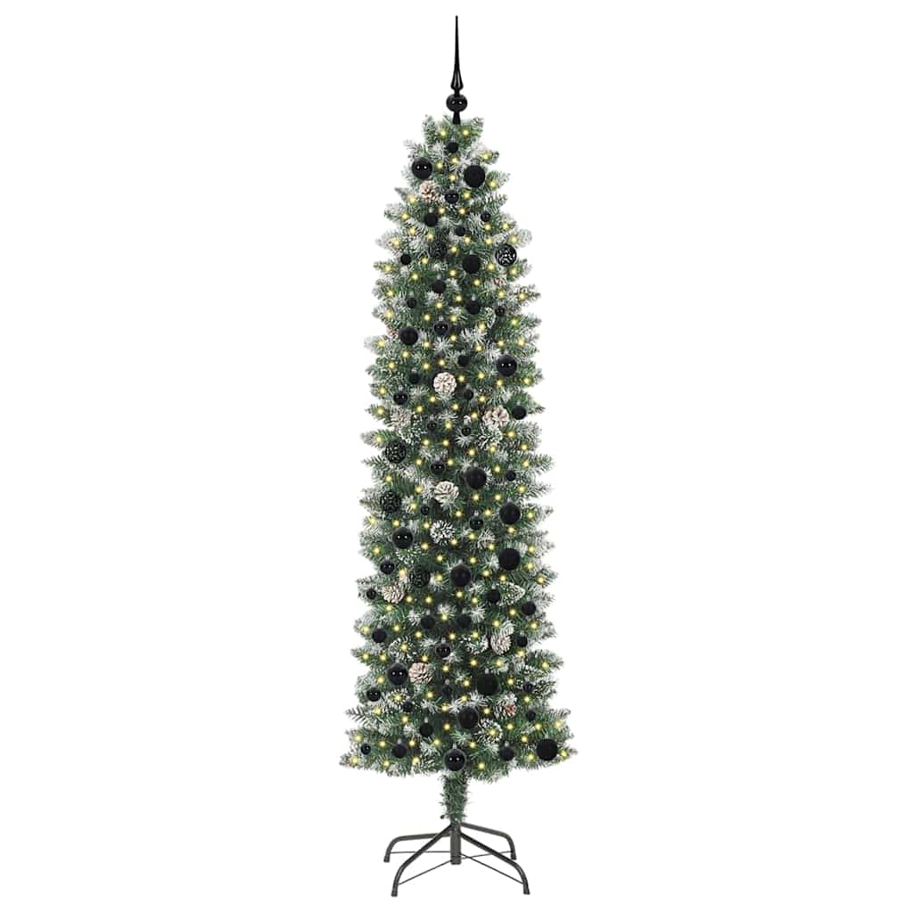 Albero di Natale Artificiale Sottile Verde e Bianco 210 cm