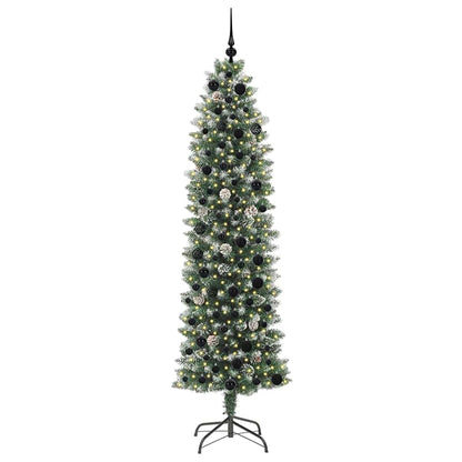 Albero di Natale Artificiale Sottile Verde e Bianco 210 cm