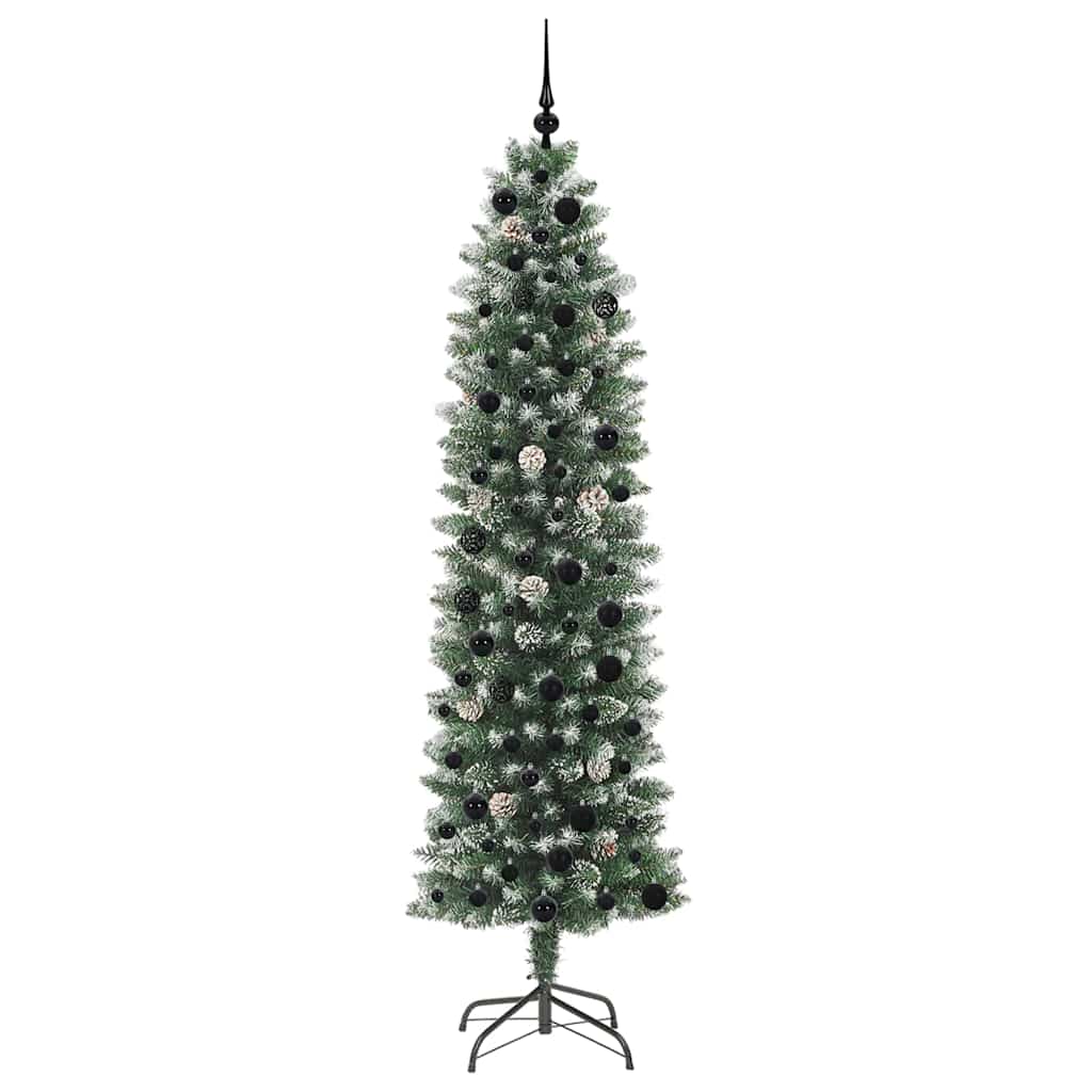 Albero di Natale Artificiale Sottile Verde e Bianco 210 cm