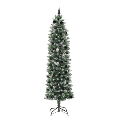 Albero di Natale Artificiale Sottile Verde e Bianco 210 cm