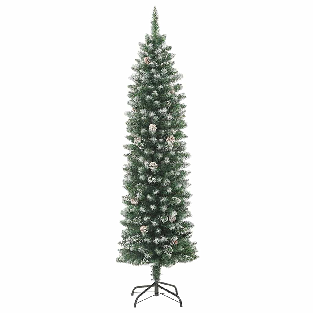 Albero di Natale Artificiale Sottile Verde e Bianco 210 cm