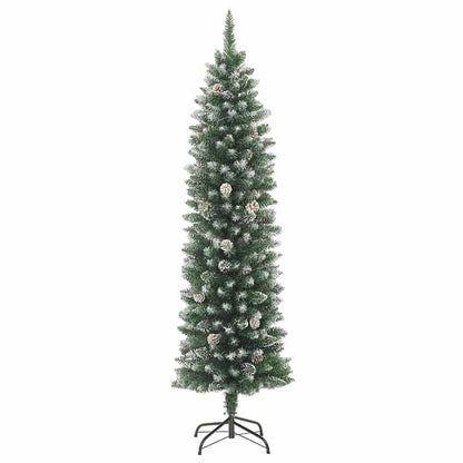 Albero di Natale Artificiale Sottile Verde e Bianco 210 cm