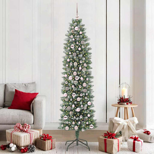 Albero di Natale Artificiale Sottile Verde e Bianco 210 cm