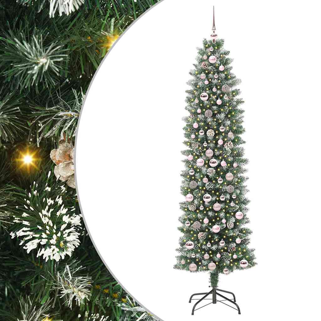 Albero di Natale Artificiale Sottile Verde e Bianco 210 cm