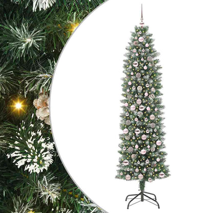 Albero di Natale Artificiale Sottile Verde e Bianco 210 cm