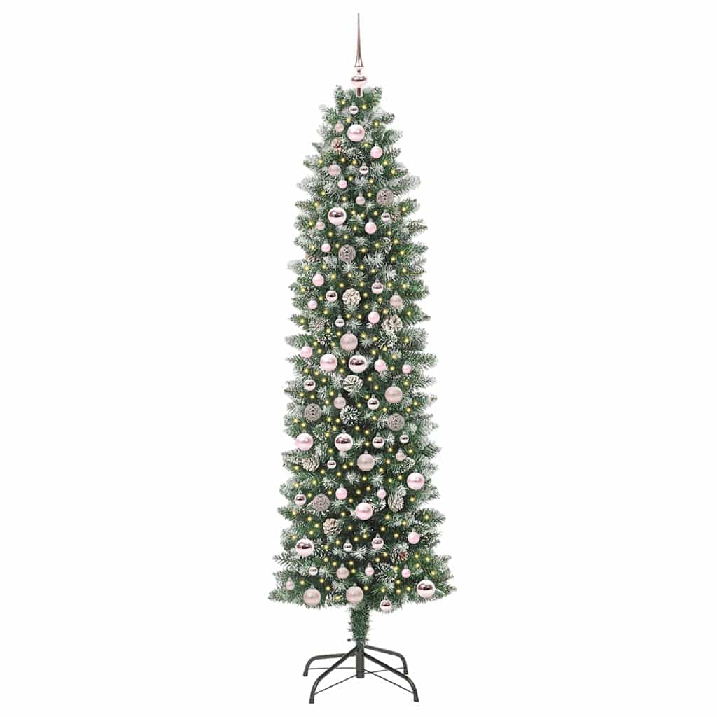 Albero di Natale Artificiale Sottile Verde e Bianco 210 cm