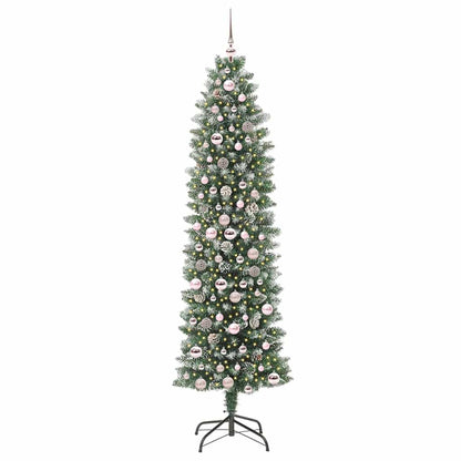 Albero di Natale Artificiale Sottile Verde e Bianco 210 cm