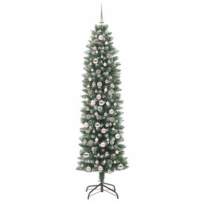 Albero di Natale Artificiale Sottile Verde e Bianco 210 cm