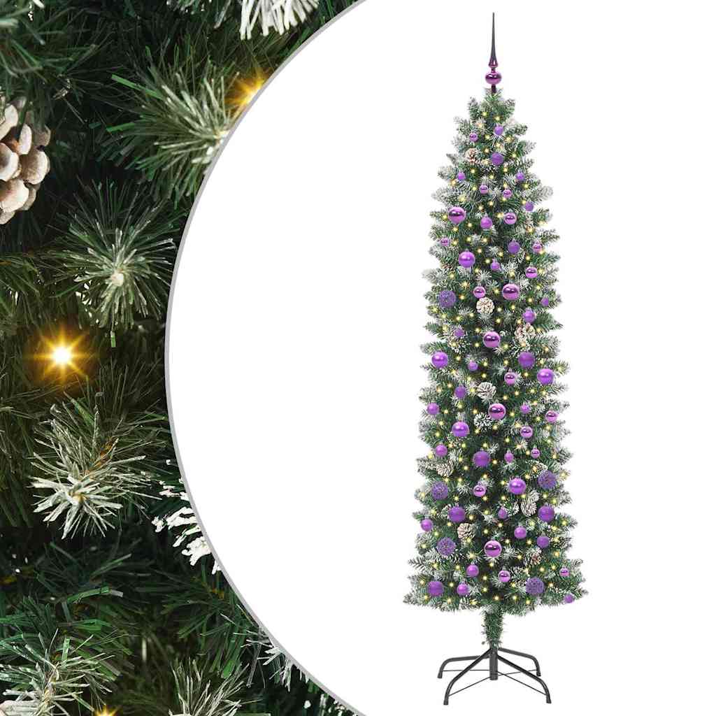 Albero di Natale Artificiale Sottile Verde e Bianco 210 cm