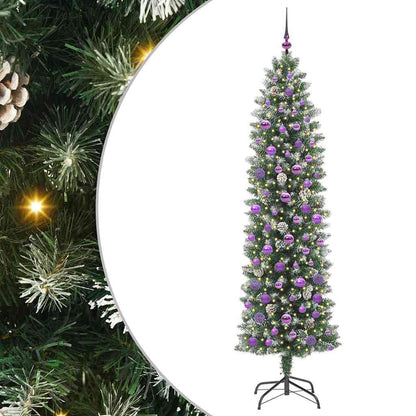 Albero di Natale Artificiale Sottile Verde e Bianco 210 cm