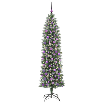 Albero di Natale Artificiale Sottile Verde e Bianco 210 cm