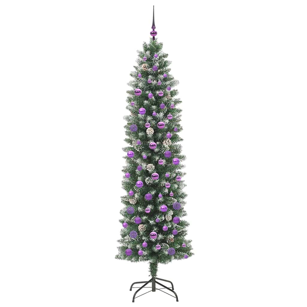 Albero di Natale Artificiale Sottile Verde e Bianco 210 cm