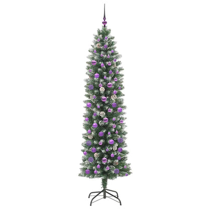 Albero di Natale Artificiale Sottile Verde e Bianco 210 cm