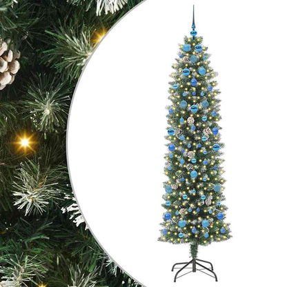 Albero di Natale Artificiale Sottile Verde e Bianco 210 cm