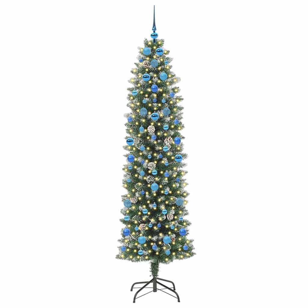 Albero di Natale Artificiale Sottile Verde e Bianco 210 cm