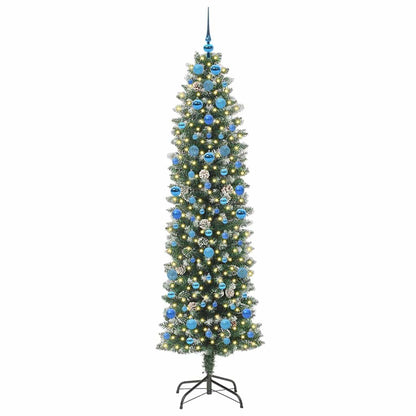 Albero di Natale Artificiale Sottile Verde e Bianco 210 cm