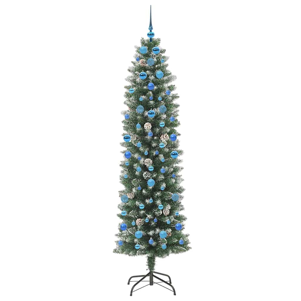 Albero di Natale Artificiale Sottile Verde e Bianco 210 cm