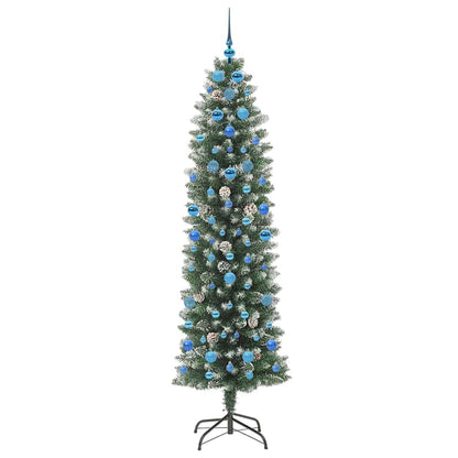 Albero di Natale Artificiale Sottile Verde e Bianco 210 cm