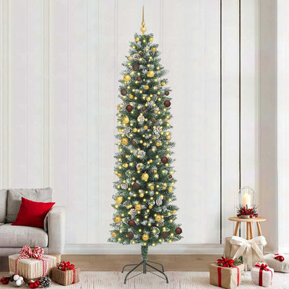 Albero di Natale Artificiale Sottile Verde e Bianco 240 cm