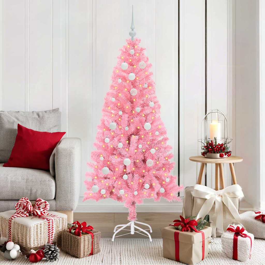 Albero di Natale con 150 LED con supporto Rosa 150 cm PVC