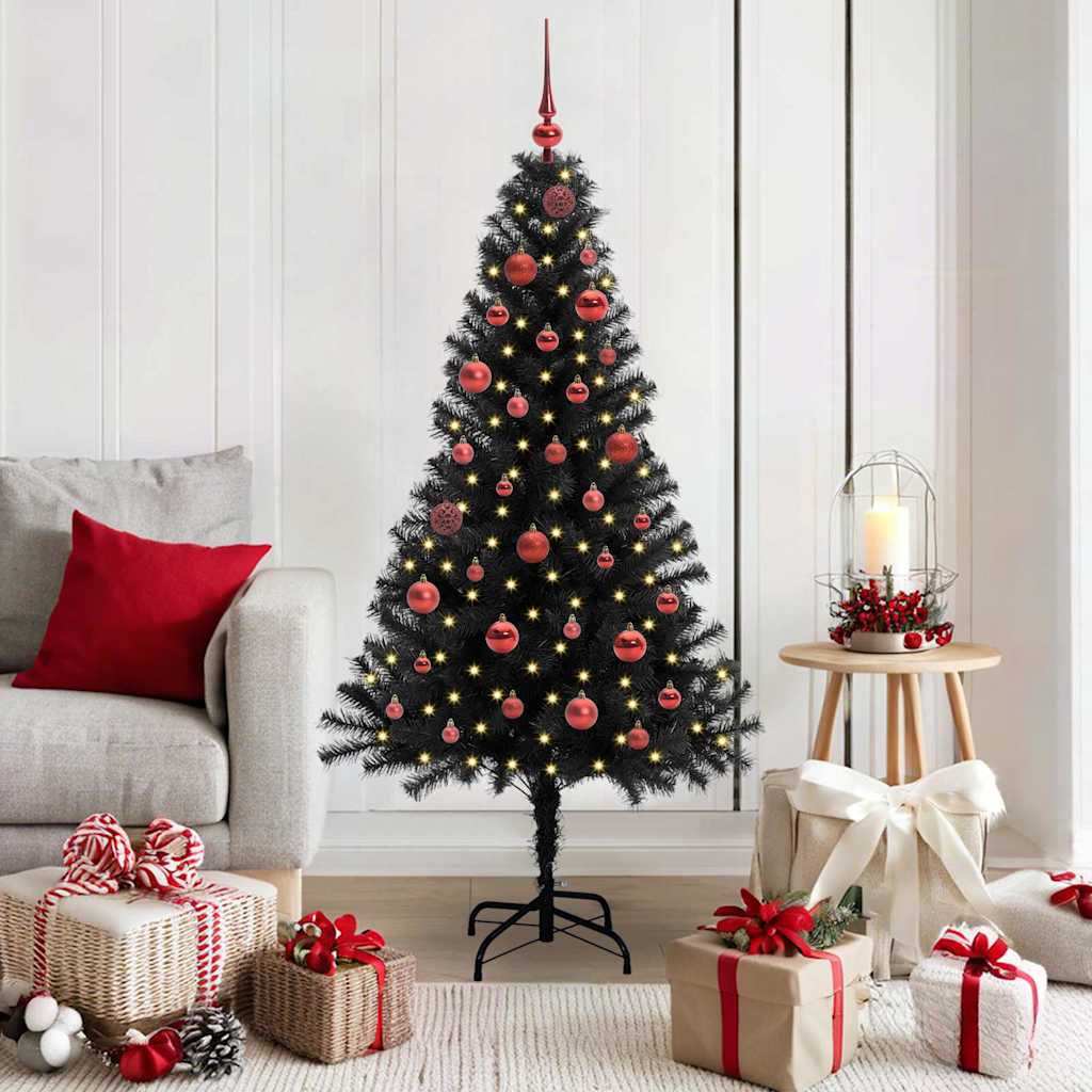 Albero di Natale con 150 LED con supporto Nero 150 cm PVC