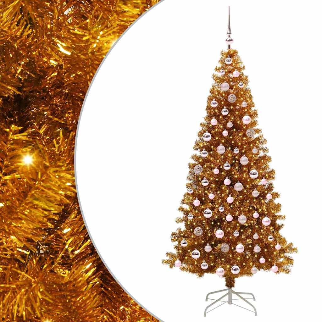 Albero di Natale con luci LED Oro 210 cm PET e acciaio