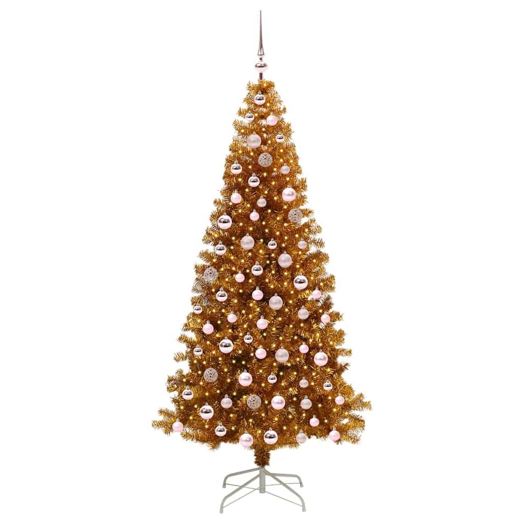 Albero di Natale con luci LED Oro 210 cm PET e acciaio