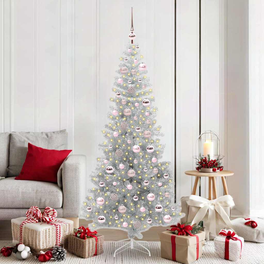 Albero di Natale con luci LED Argento 180 cm PET e acciaio