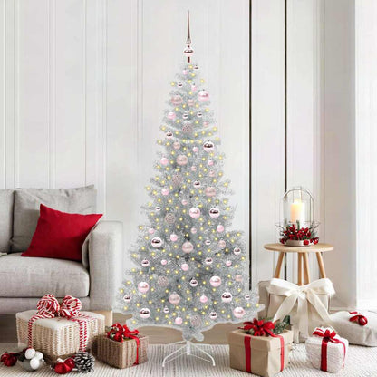 Albero di Natale con luci LED Argento 180 cm PET e acciaio