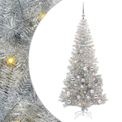 Albero di Natale con luci LED Argento 180 cm PET e acciaio
