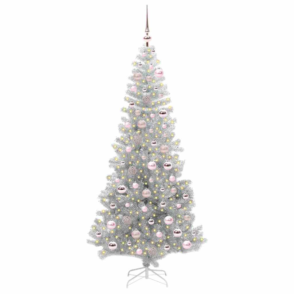 Albero di Natale con luci LED Argento 180 cm PET e acciaio