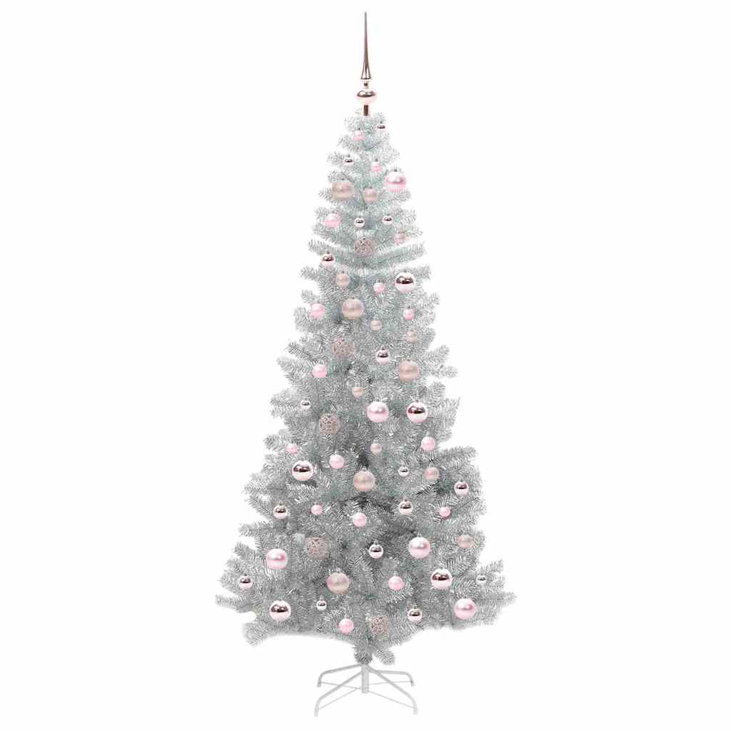 Albero di Natale con luci LED Argento 180 cm PET e acciaio
