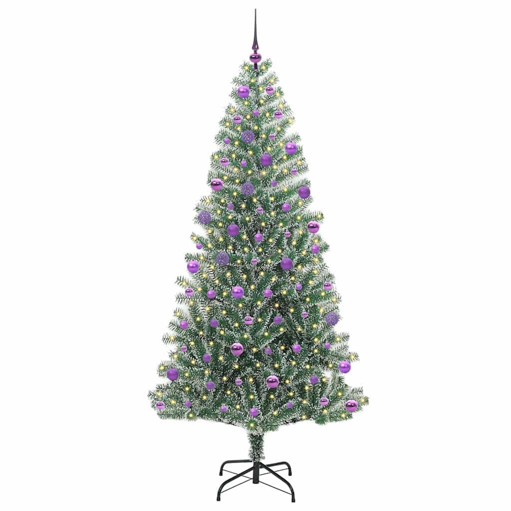 Albero di Natale Artificiale Imbiancato con Luci LED 210 cm