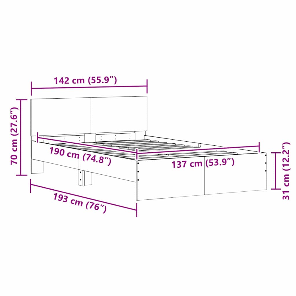 Struttura del letto Bianco 137 x 190 cm Legno multistrato | homemem39