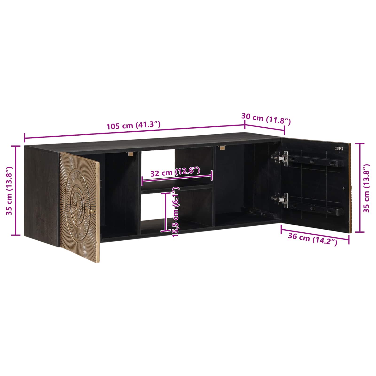 Mobile TV con lo scaffale con porta Ottone 105 x 30 x 35 cm | homemem39