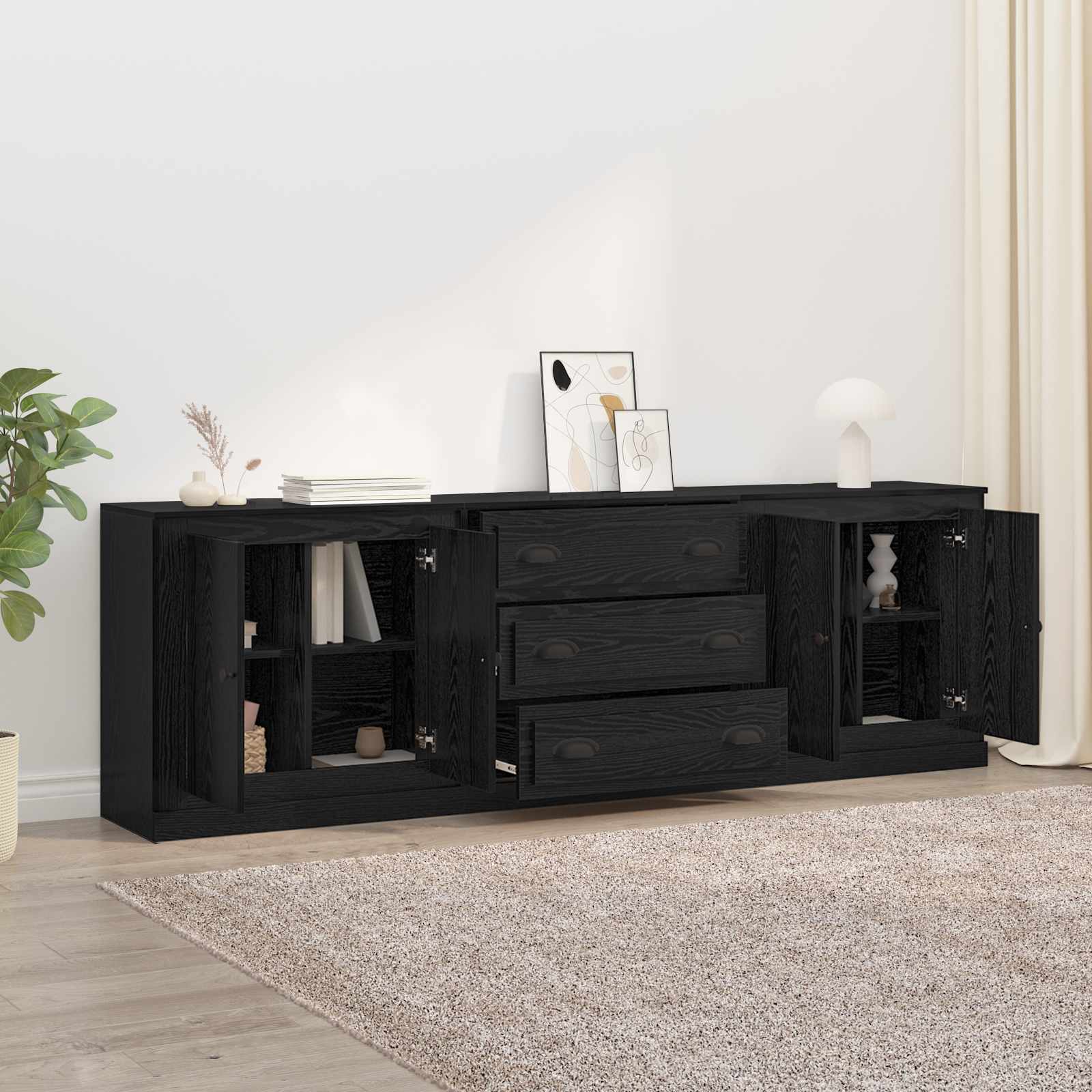Sideboards con cassetto 3 pcs Rovere Nero 210 x 35,5 x 67,5 cm | homemem39