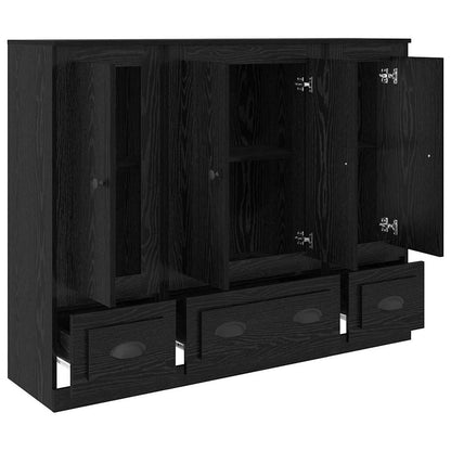 Credenza con cassetto 3 pcs Rovere Nero Legno multistrato