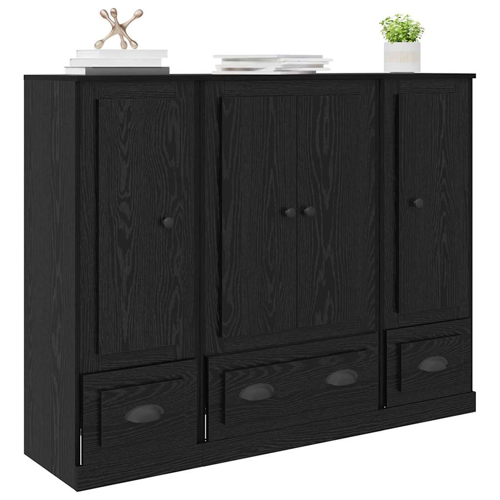 Credenza con cassetto 3 pcs Rovere Nero Legno multistrato