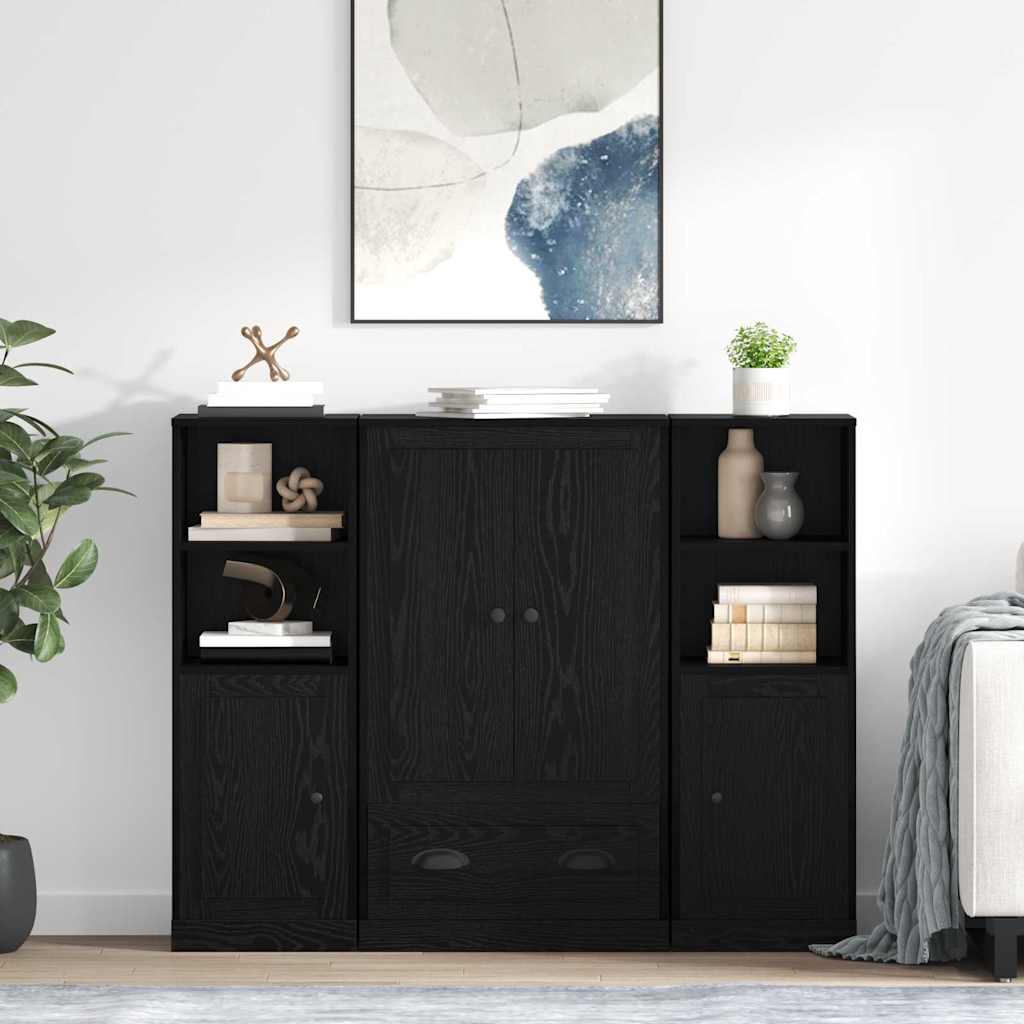 Credenza con cassetto 3 pcs Rovere Nero Legno multistrato