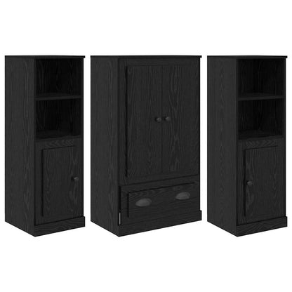 Credenza con cassetto 3 pcs Rovere Nero Legno multistrato