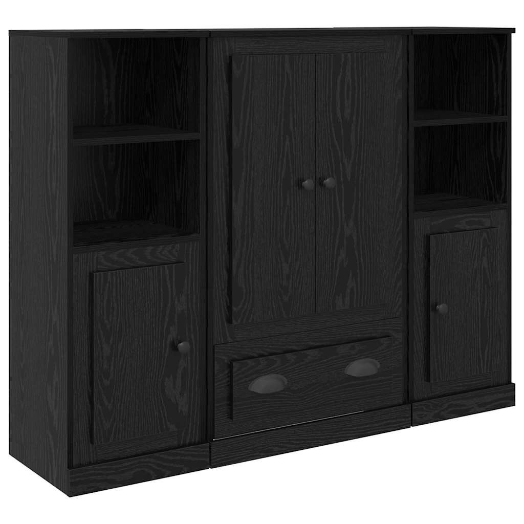 Credenza con cassetto 3 pcs Rovere Nero Legno multistrato