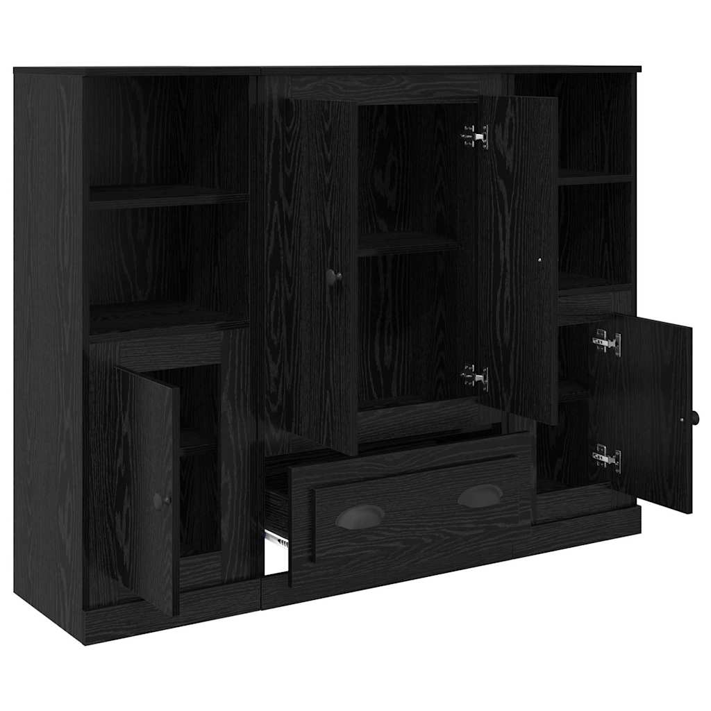Credenza con cassetto 3 pcs Rovere Nero Legno multistrato